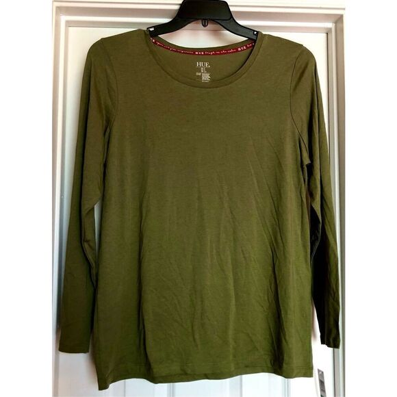 HUE - NWT - L Sz Lg Women’s Crewneck Long Sleeve Pajama Top or Top w/Jeans - Picture 3 of 15